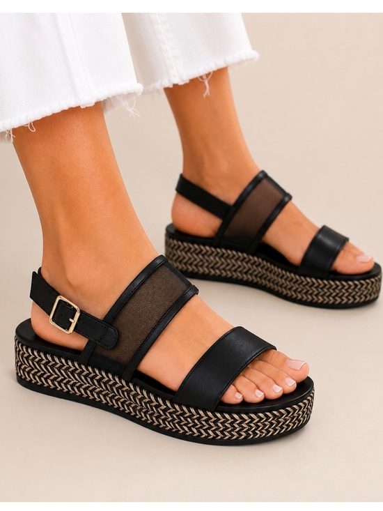 LC Lauren Conrad Shoes - LC Lauren Conrad Black Platform Sandals with Braided Trim
